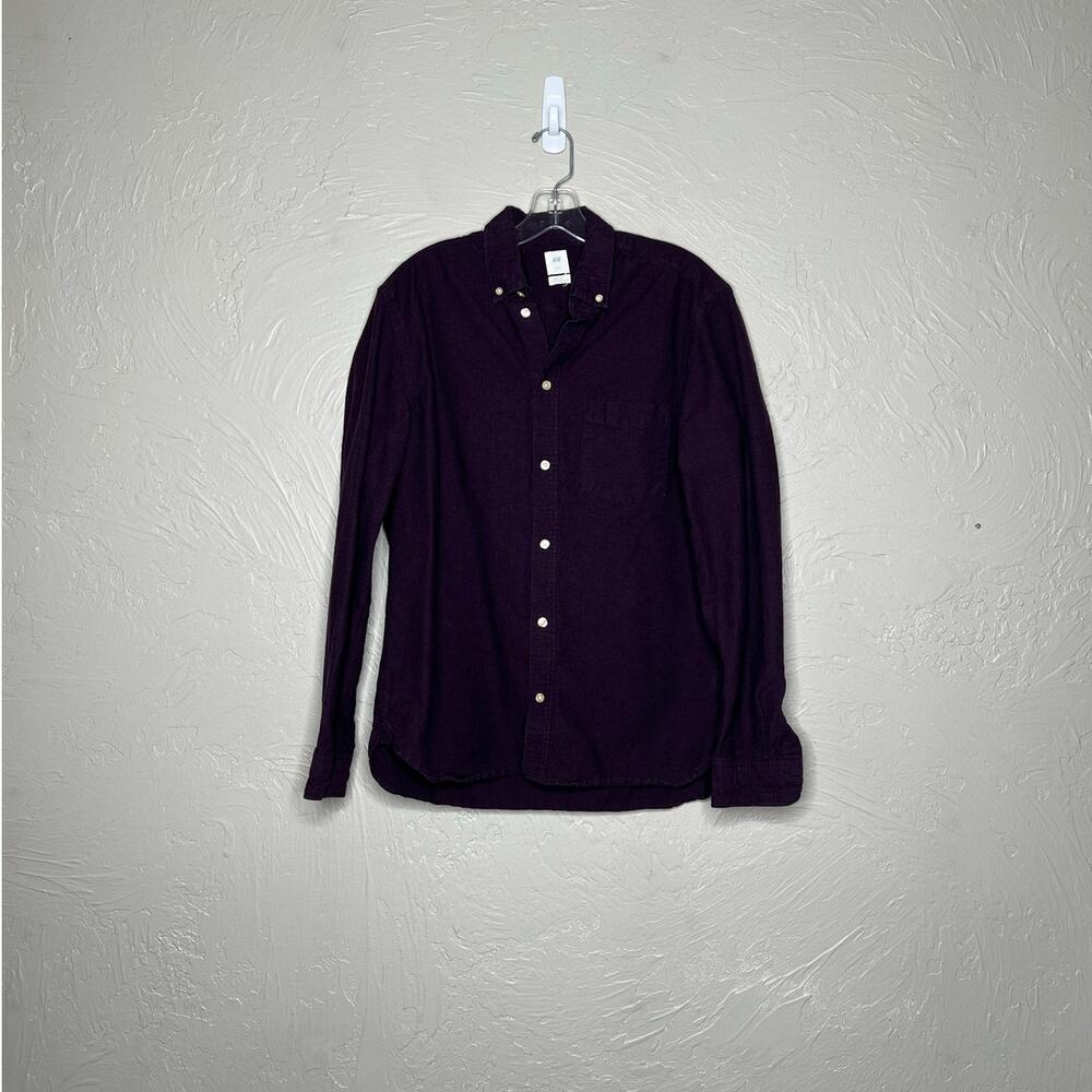 H&M Men's Medium Purple Button Up Shirt Long Sleeve Casual Cotton